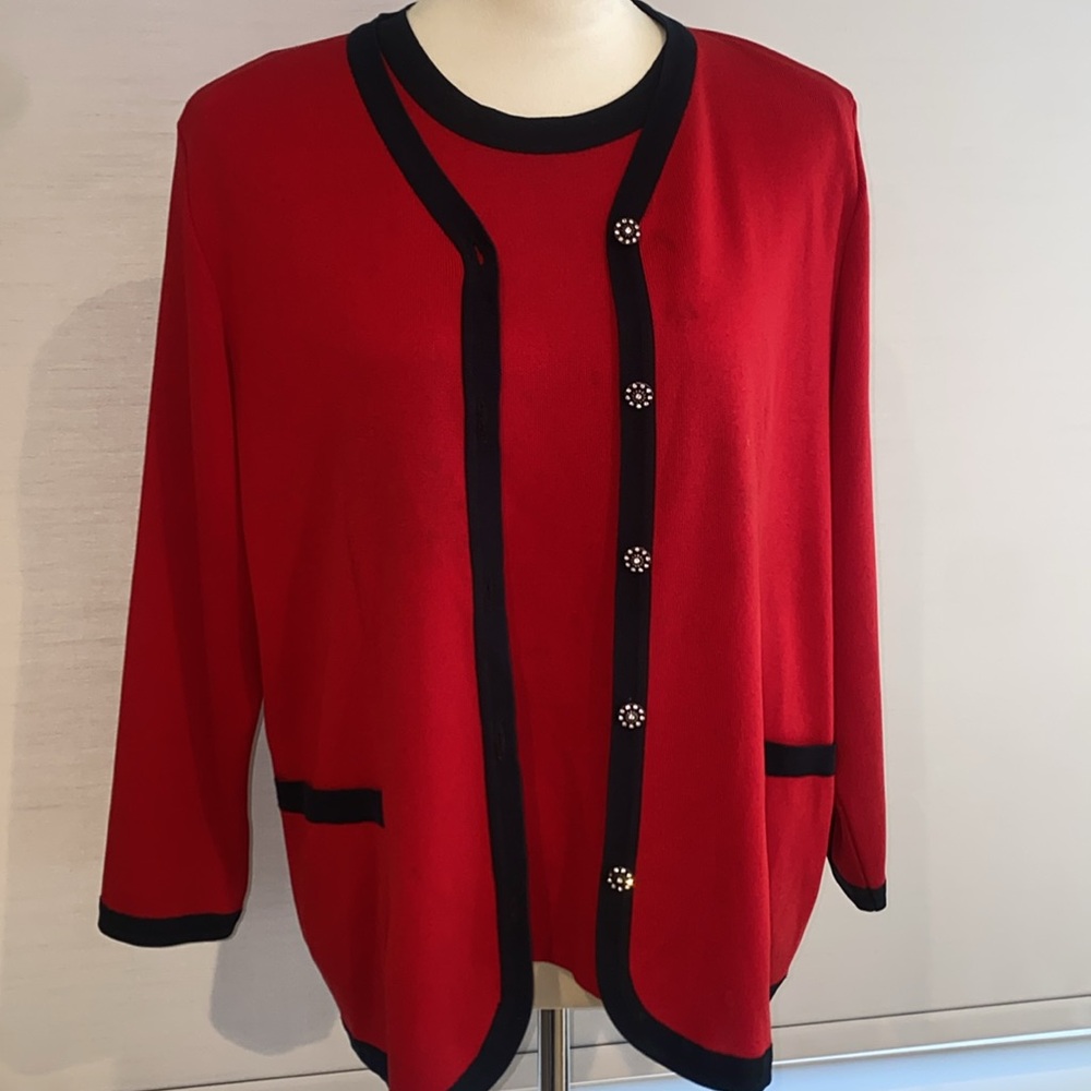 Classic Red Women's twin set with black accents